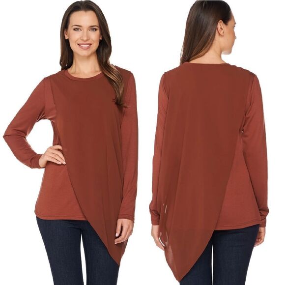 Lisa Rinna Brown Grunge Long Sleeve Chiffon Overlay Top Medium - Picture 10 of 10